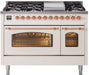 ILVE Nostalgie II 48" Dual Fuel Liquid Propane Range, Antique White, Copper Trim UP48FNMPAWPLP ILVE