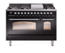 ILVE Nostalgie II 48" Dual Fuel Liquid Propane Range, Glossy Black, Chrome Trim UP48FNMPBKCLP ILVE