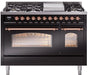 ILVE Nostalgie II 48" Dual Fuel Liquid Propane Range, Glossy Black, Copper Trim UP48FNMPBKPLP ILVE