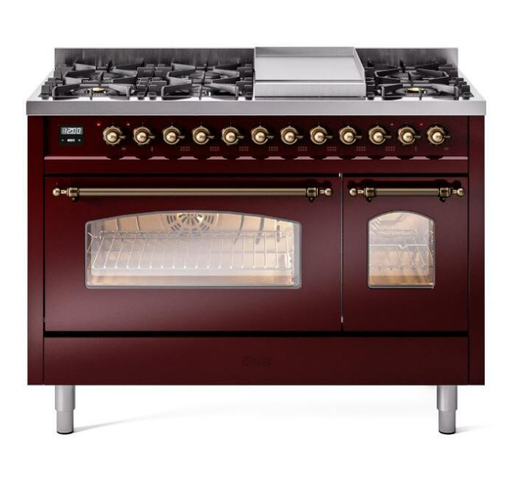 ILVE Nostalgie II 48" Dual Fuel Liquid Propane Range, Burgundy, Bronze Trim ILVE UP48FNMPBUBLP ILVE