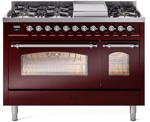 ILVE Nostalgie II 48" Dual Fuel Natural Gas Range, Burgundy, Chrome Trim ILVE UP48FNMPBUC ILVE