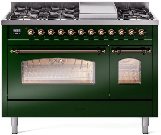 ILVE Nostalgie II 48" Dual Fuel Natural Gas Range, Emerald Green, Bronze Trim UP48FNMPEGB ILVE