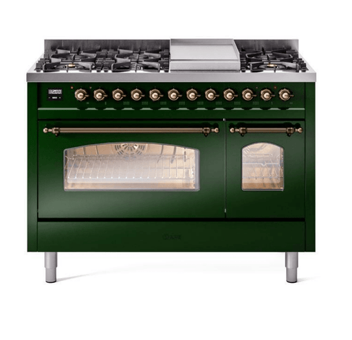 ILVE Nostalgie II 48" Dual Fuel Natural Gas Range, Emerald Green, Bronze Trim UP48FNMPEGB ILVE