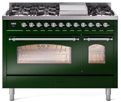 ILVE Nostalgie II 48" Dual Fuel Natural Gas Range, Emerald Green, Chrome Trim ILVE UP48FNMPEGC ILVE