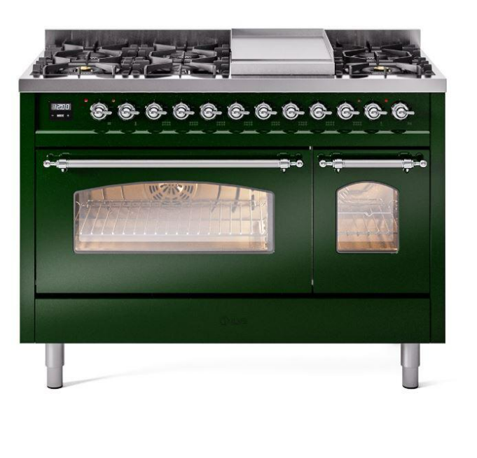 ILVE Nostalgie II 48" Dual Fuel Liquid Propane Range, Emerald Green, Chrome Trim ILVE UP48FNMPEGCLP ILVE