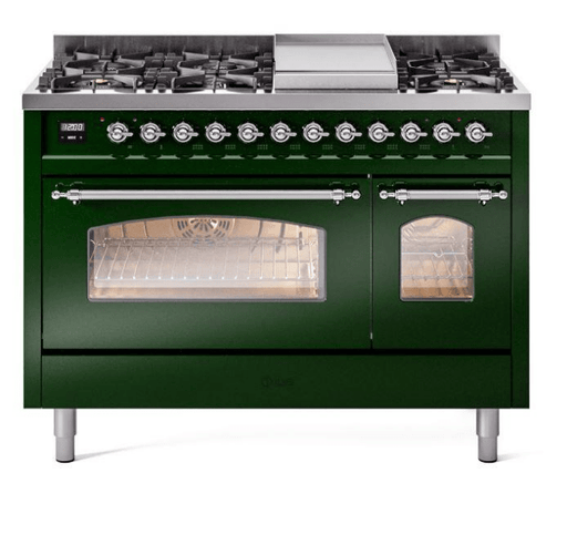 ILVE Nostalgie II 48" Dual Fuel Natural Gas Range, Emerald Green, Chrome Trim ILVE UP48FNMPEGC ILVE