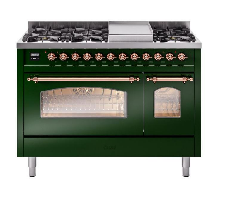 ILVE Nostalgie II 48" Dual Fuel Liquid Propane Range, Emerald Green, Copper Trim UP48FNMPEGPLP ILVE