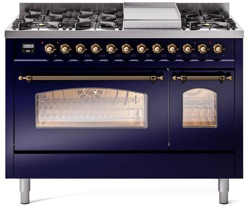 ILVE Nostalgie II 48" Dual Fuel Liquid Propane Range, Blue, Bronze Trim UP48FNMPMBBLP ILVE