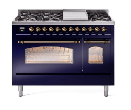 ILVE Nostalgie II 48" Dual Fuel Liquid Propane Range, Blue, Bronze Trim UP48FNMPMBBLP ILVE