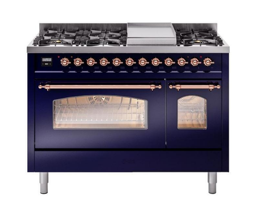 ILVE Nostalgie II 48" Dual Fuel Liquid Propane Range, Blue, Copper Trim UP48FNMPMBPLP ILVE