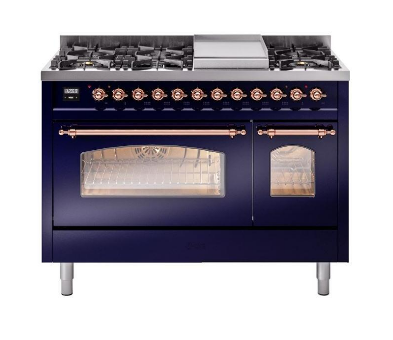 ILVE Nostalgie II 48" Dual Fuel Liquid Propane Range, Blue, Copper Trim UP48FNMPMBPLP ILVE