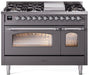 ILVE Nostalgie II 48" Dual Fuel Liquid Propane Range, Matte Graphite, Chrome Trim UP48FNMPMGCLP ILVE