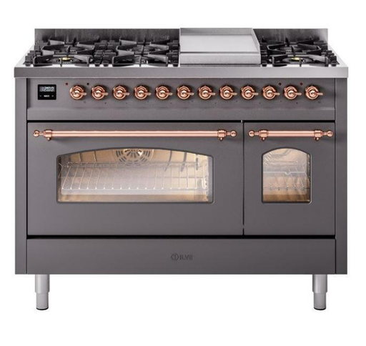 ILVE Nostalgie II 48" Dual Fuel Liquid Propane Range, Matte Graphite, Copper Trim ILVE UP48FNMPMGPLP ILVE