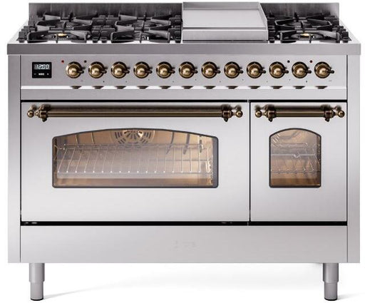 ILVE Nostalgie II 48" Dual Fuel Liquid Propane Range, Stainless Steel, Bronze Trim UP48FNMPSSBLP ILVE