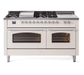 ILVE Nostalgie II 60" Dual Fuel Natural Gas Range, Antique White, Chrome Trim UP60FSNMPAWC ILVE
