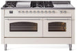 ILVE Nostalgie II 60" Dual Fuel Natural Gas Range, Antique White, Chrome Trim UP60FSNMPAWC ILVE