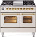 ILVE Nostalgie II 40" Dual Fuel Liquid Propane Range, Antique White, Brass Trim UPD40FNMPAWGLP ILVE