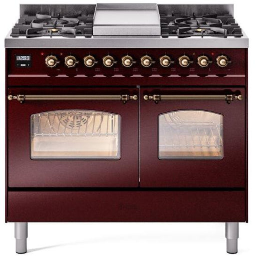 ILVE Nostalgie II 40" Dual Fuel Liquid Propane Range, Burgundy, Bronze Trim UPD40FNMPBUBLP ILVE