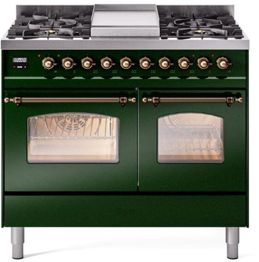 ILVE Nostalgie II 40" Dual Fuel Natural Gas Range, Emerald Green, Bronze Trim UPD40FNMPEGB ILVE