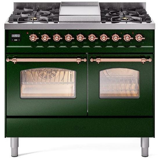 ILVE Nostalgie II 40" Dual Fuel Natural Gas Range, Emerald Green, Copper Trim ILVE UPD40FNMPEGP ILVE