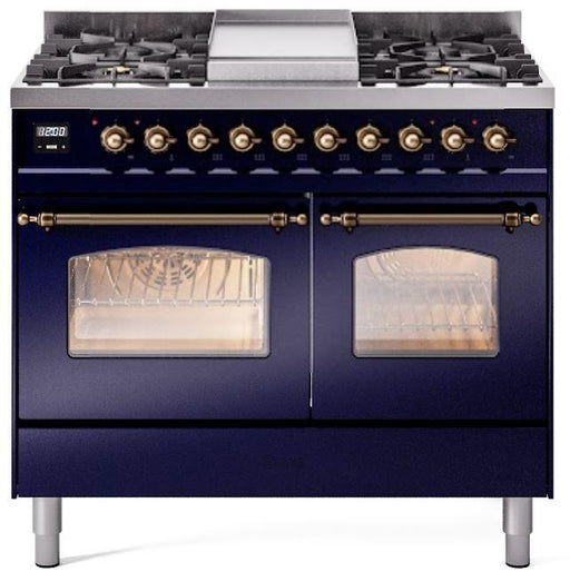 ILVE Nostalgie II 40" Dual Fuel Liquid Propane Range, Blue, Bronze Trim UPD40FNMPMBBLP ILVE