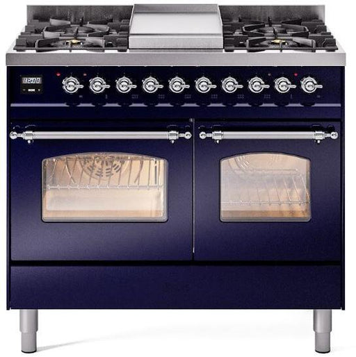 ILVE Nostalgie II 40" Dual Fuel Liquid Propane Range, Blue, Chrome Trim UPD40FNMPMBCLP ILVE