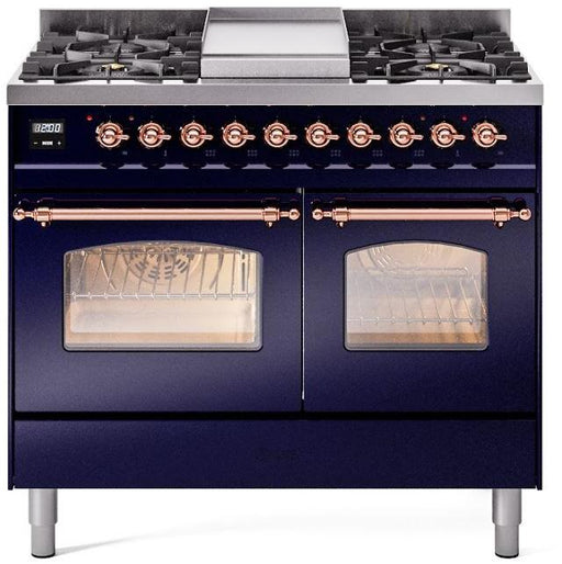 ILVE Nostalgie II 40" Dual Fuel Liquid Propane Range, Blue, Copper Trim ILVE UPD40FNMPMBPLP ILVE