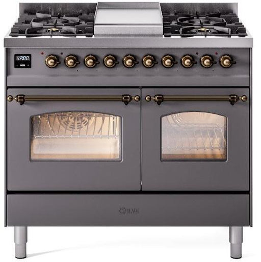 ILVE Nostalgie II 40" Dual Fuel Liquid Propane Range, Matte Graphite, Bronze Trim UPD40FNMPMGBLP ILVE