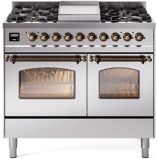 ILVE Nostalgie II 40" Dual Fuel Liquid Propane Range, Stainless Steel, Bronze Trim UPD40FNMPSSBLP ILVE