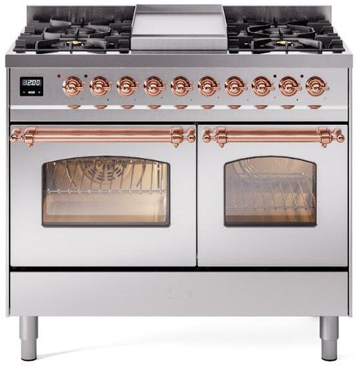 ILVE Nostalgie II 40" Dual Fuel Liquid Propane Range, Stainless Steel, Copper Trim UPD40FNMPSSPLP ILVE