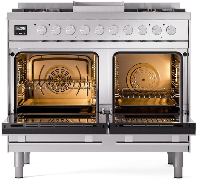 Ilve Professional Plus II 40 Inch Dual Fuel Natural Gas Freestanding Range in Stainless Steel with Trim, UPD40FWMPSS