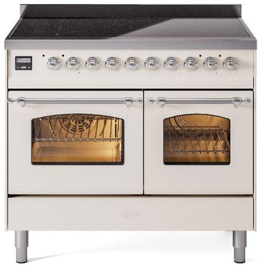 ILVE Nostalgie II 40" Electric Range, Antique White, Chrome Trim UPDI406NMPAWC ILVE