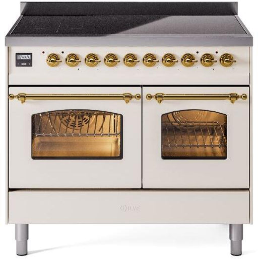 ILVE Nostalgie II 40" Electric Range, Antique White, Brass Trim UPDI406NMPAWG ILVE