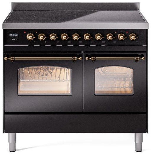 ILVE Nostalgie II 40" Electric Range, Glossy Black, Bronze Trim UPDI406NMPBKB ILVE