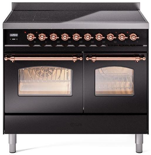 ILVE Nostalgie II 40" Electric Range, Glossy Black, Copper Trim UPDI406NMPBKP ILVE