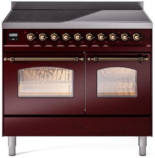 ILVE Nostalgie II 40" Electric Range, Burgundy, Bronze Trim ILVE UPDI406NMPBUB ILVE