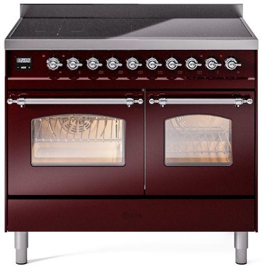 ILVE Nostalgie II 40" Electric Range, Burgundy, Chrome Trim UPDI406NMPBUC ILVE