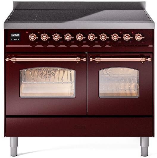 ILVE Nostalgie II 40" Electric Range, Burgundy, Copper Trim UPDI406NMPBUP ILVE