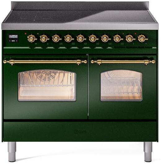 ILVE Nostalgie II 40" Electric Range, Emerald Green, Brass Trim UPDI406NMPEGG ILVE