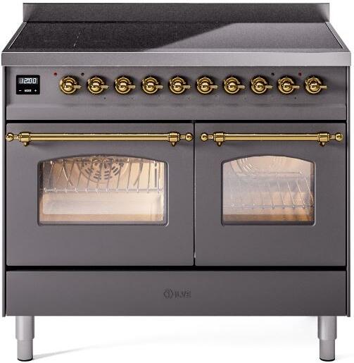 ILVE Nostalgie II 40" Electric Range, Matte Graphite, Brass Trim UPDI406NMPMGG ILVE