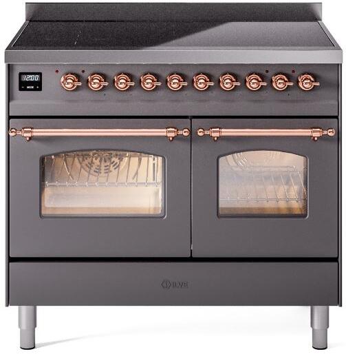 ILVE Nostalgie II 40" Electric Range, Matte Graphite, Copper Trim  UPDI406NMPMGP ILVE