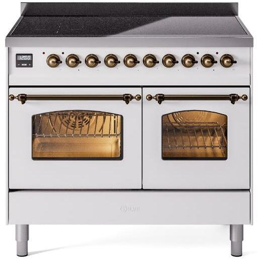 ILVE Nostalgie II 40" Electric Range, White, Bronze Trim UPDI406NMPWHB ILVE