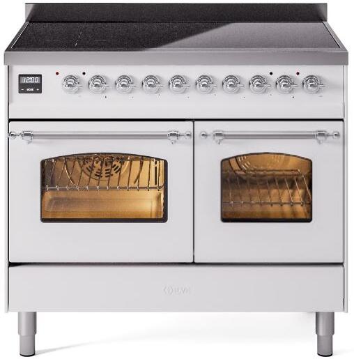 ILVE Nostalgie II 40" Electric Range, White, Chrome Trim UPDI406NMPWHC ILVE