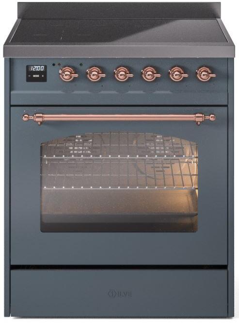 ILVE Nostalgie II 30" Electric Range, Blue Grey, Copper Trim UPI304NMPBGP