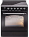 ILVE Nostalgie II 30" Electric Range, Glossy Black, Chrome Trim UPI304NMPBKC ILVE