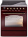 ILVE Nostalgie II 30" Electric Range, Burgundy, Bronze Trim UPI304NMPBUB ILVE