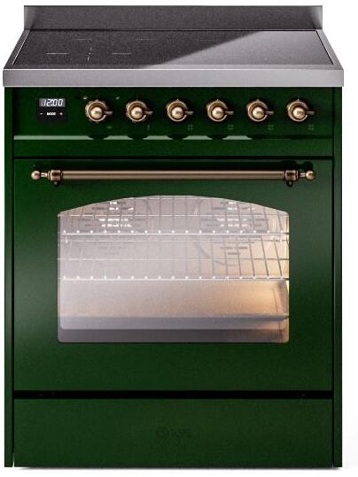 ILVE Nostalgie II 30" Electric Range, Emerald Green, Bronze Trim UPI304NMPEGB ILVE