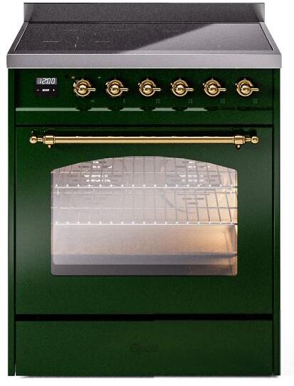 ILVE Nostalgie II 30" Electric Range, Emerald Green, Brass Trim UPI304NMPEGG ILVE