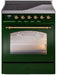 ILVE Nostalgie II 30" Electric Range, Emerald Green, Brass Trim UPI304NMPEGG ILVE