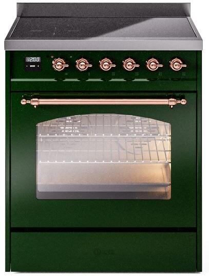 ILVE Nostalgie II 30" Electric Range, Emerald Green, Copper Trim UPI304NMPEGP ILVE